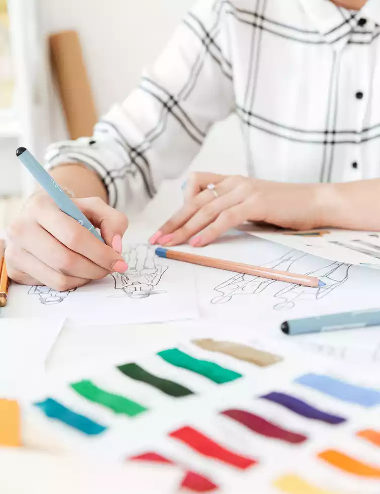 fashionable dress with unique stitching patterns and specification sheet with mannequin, Tailor draping mannequin, CAD fashion design, Design fitting